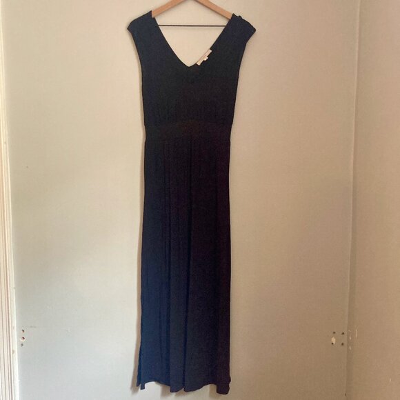 LOFT V-Neck Maxi Tank Dress Small Black Flowy Resort Vacation Beach Minimal - Picture 1 of 7